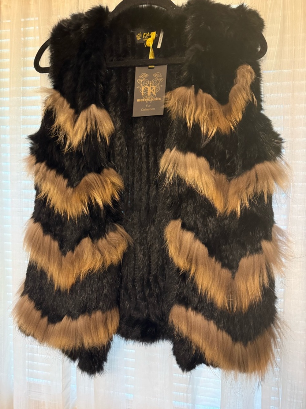 Black and Brown Chevron Faux Fur Vest